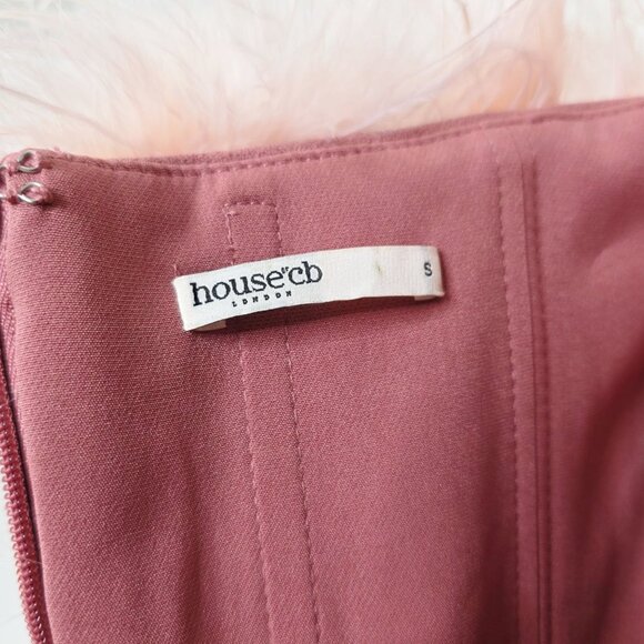 House of CB Alexa Mini Dress Warm Pink Feather Strapless Size S - Picture 4 of 14